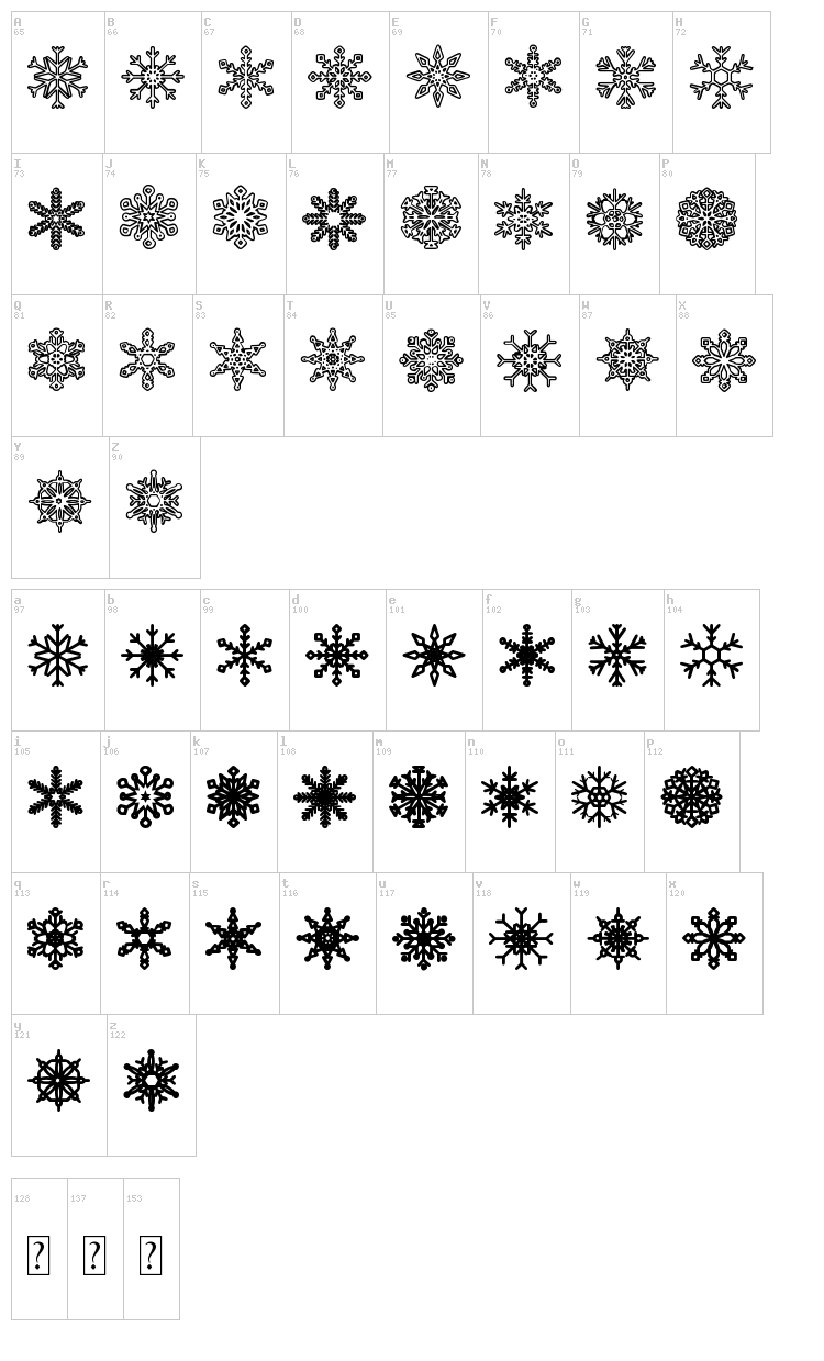 Snowflakes St font map